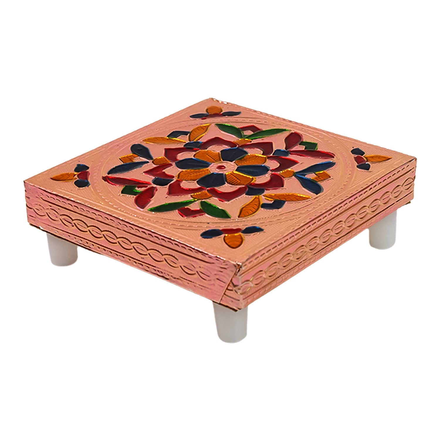 1 Pc Meenakari Wooden Chowki & Bajot Set: For Home & Office Puja (Multicolor) 1 Pc Meenakari Wooden Chowki & Bajot Set: For Home & Office Puja (Multicolor)